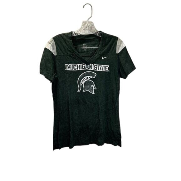 Women's Nike Green Michigan State Spartans‎ Graphics V-Neck Tee T-Shirt - Picture 1 of 4